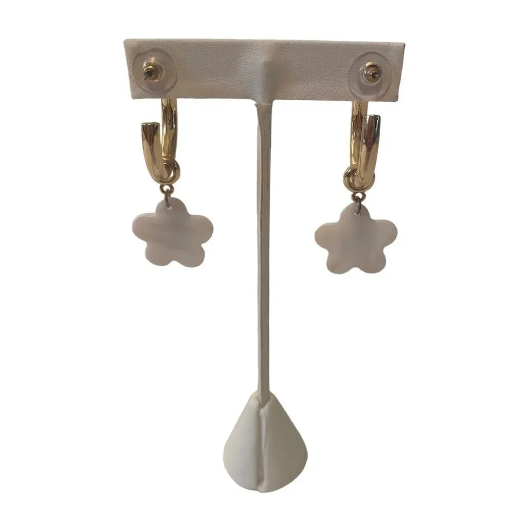 C&C California thick gold toned 3/4 Hoop Flower Drop Earrings.